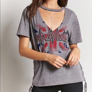 Def Leppard Cut-Out Lace-up Graphic T Shirt